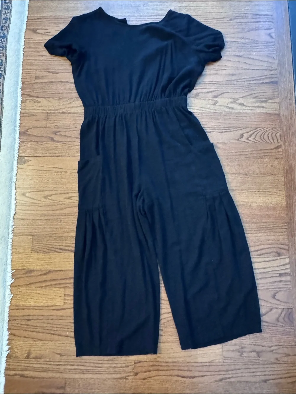 Anrabess - Women’s Black Short-Sleeve Jumpsuit with Pockets - L